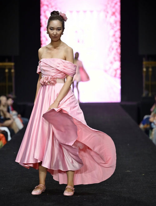 A-Line Satin Cocktail Dress — Off-the-Shoulder